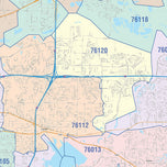 Colorcast Zip Code Style Wall Map of Arlington, TX