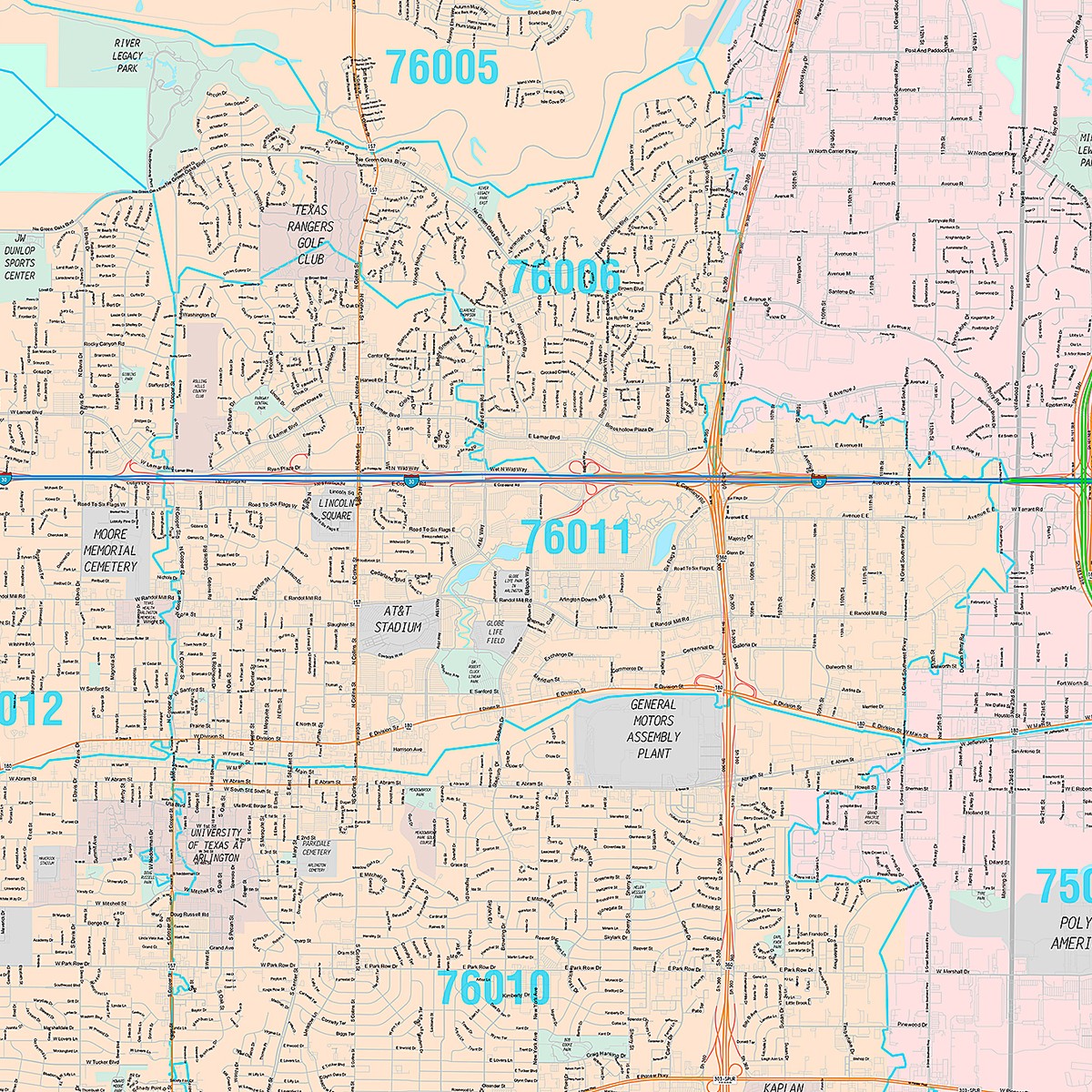 Premium Style Wall Map of Arlington, TX