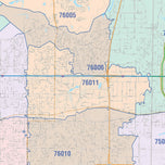 Colorcast Zip Code Style Wall Map of Arlington, TX