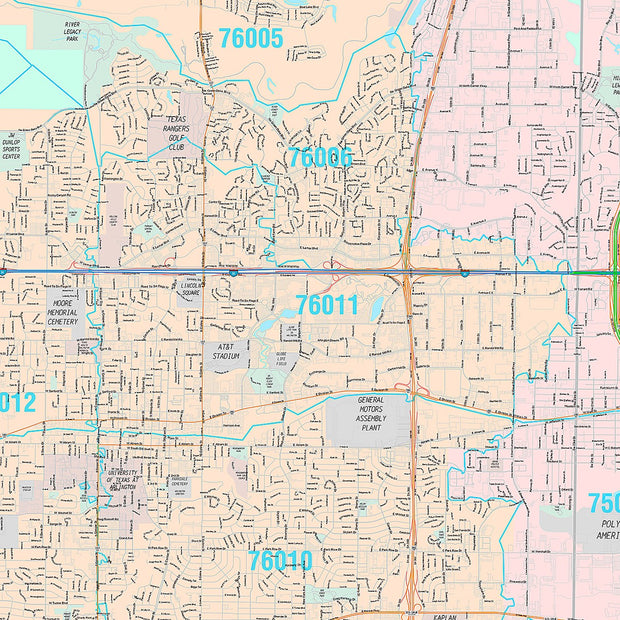 Premium Style Wall Map of Arlington, TX – Texas Map Store
