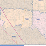 Colorcast Zip Code Style Wall Map of Arlington, TX