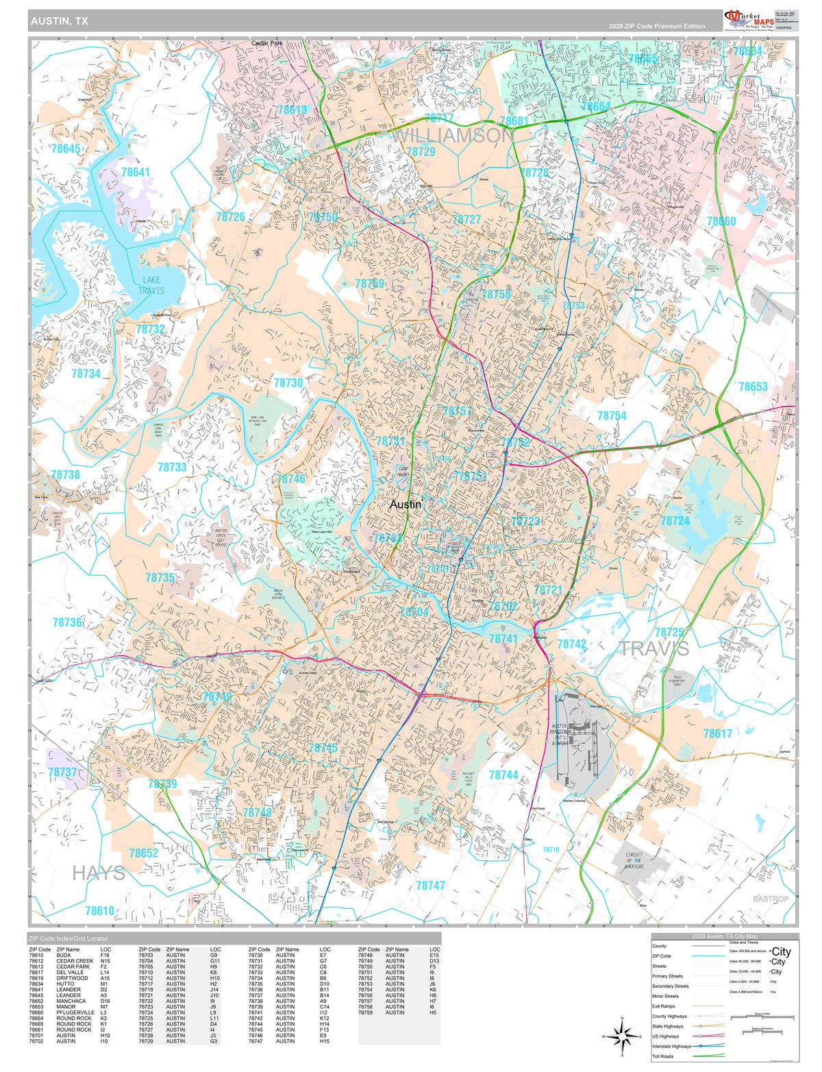 Premium Style Wall Map of Austin