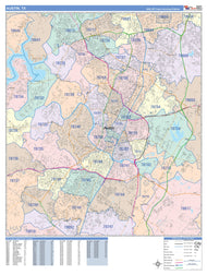 Colorcast Zip Code Style Wall Map of Austin by Market Maps