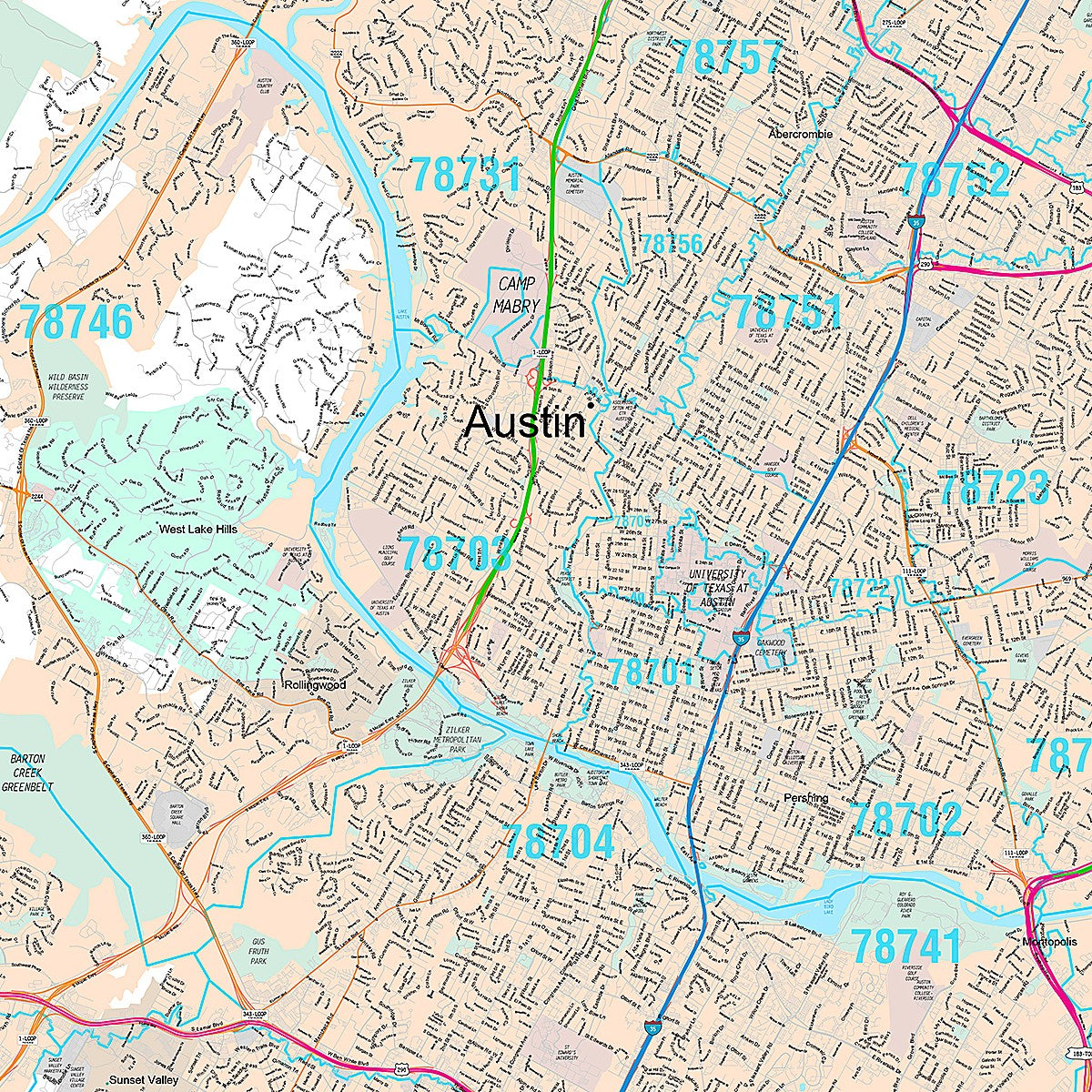 Premium Style Wall Map of Austin