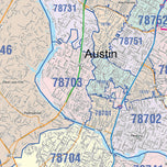Colorcast Zip Code Style Wall Map of Austin by Market Maps
