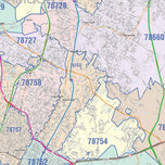 Colorcast Zip Code Style Wall Map of Austin by Market Maps