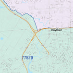 Colorcast Zip Code Style Wall Map of Baytown, TX