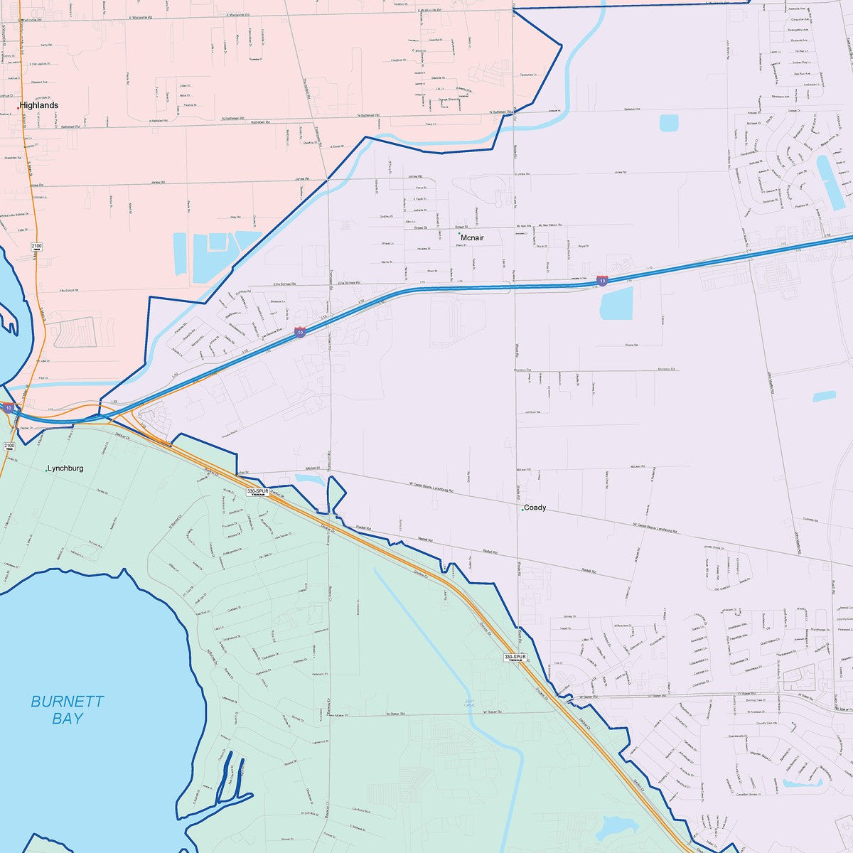 Colorcast Zip Code Style Wall Map of Baytown, TX