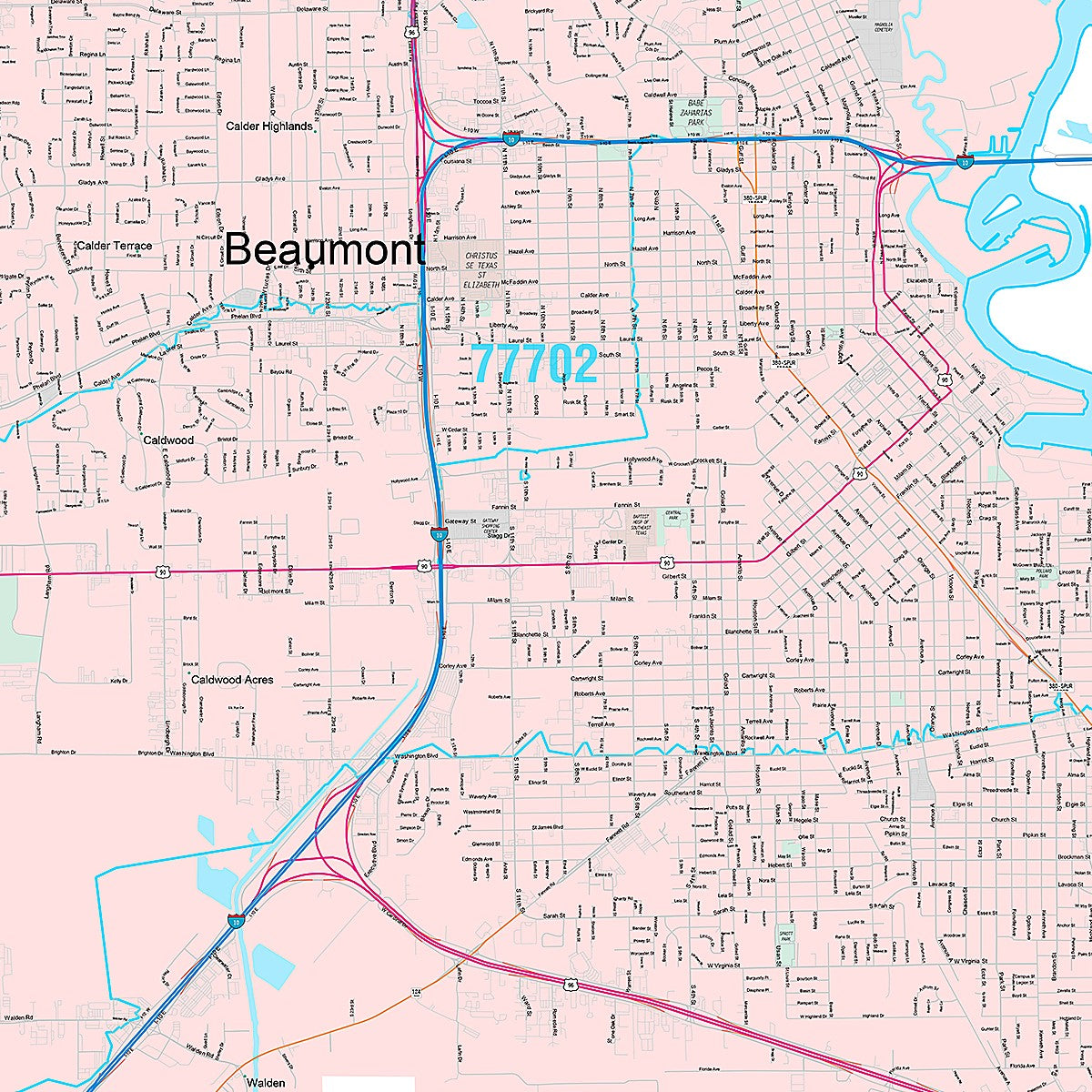 Premium Style Wall Map of Beaumont, TX