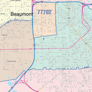 Colorcast Zip Code Style Wall Map of Beaumont, TX