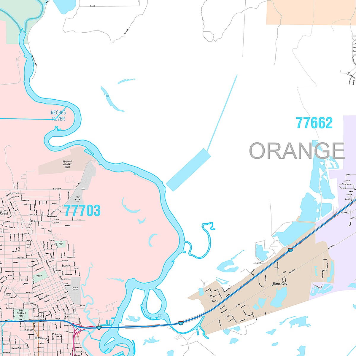 Premium Style Wall Map of Beaumont, TX