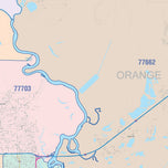 Colorcast Zip Code Style Wall Map of Beaumont, TX