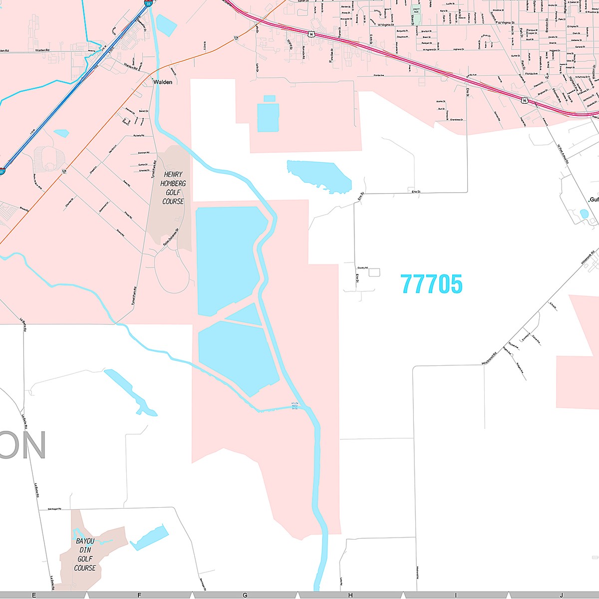 Premium Style Wall Map of Beaumont, TX
