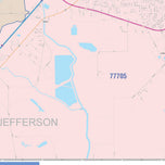 Colorcast Zip Code Style Wall Map of Beaumont, TX