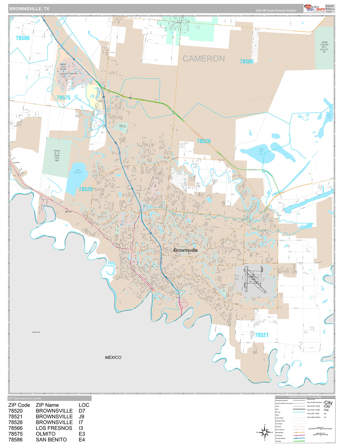 Premium Style Wall Map of Brownsville, TX