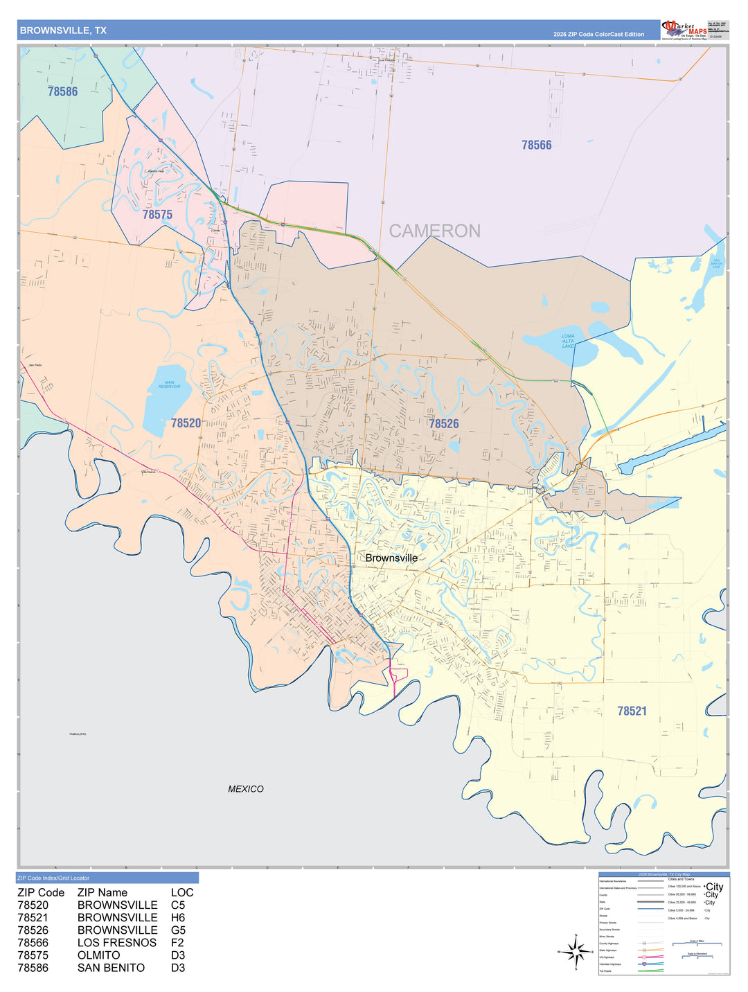 Coolercolour マップ モノトーン マシュマロ ブランケット 地図柄 Colorcast Zip Code Style Wall Map of Brownsville, TX – Texas Map Store