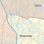 Colorcast Zip Code Style Wall Map of Brownsville, TX
