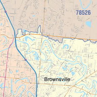 Colorcast Zip Code Style Wall Map of Brownsville, TX