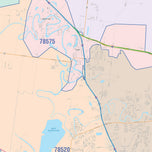 Colorcast Zip Code Style Wall Map of Brownsville, TX
