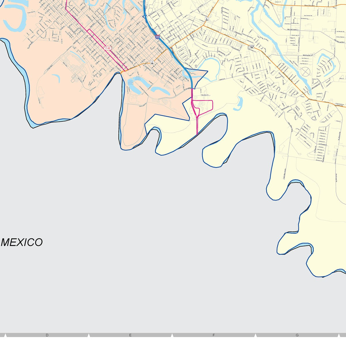 Colorcast Zip Code Style Wall Map of Brownsville, TX