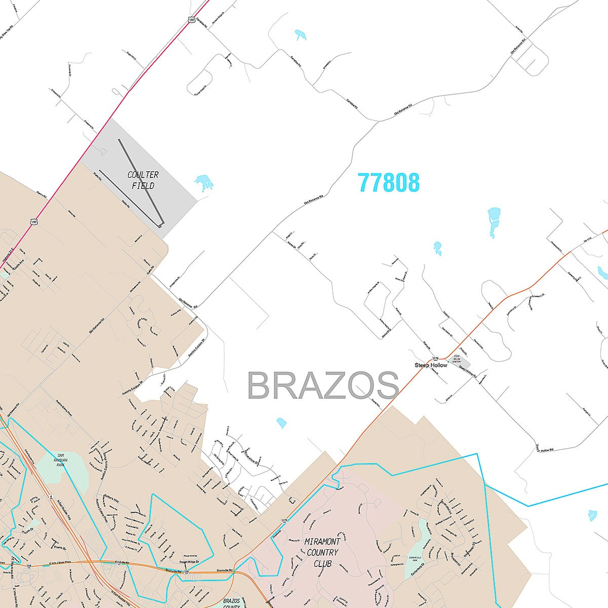 Premium Style Wall Map of Bryan, TX