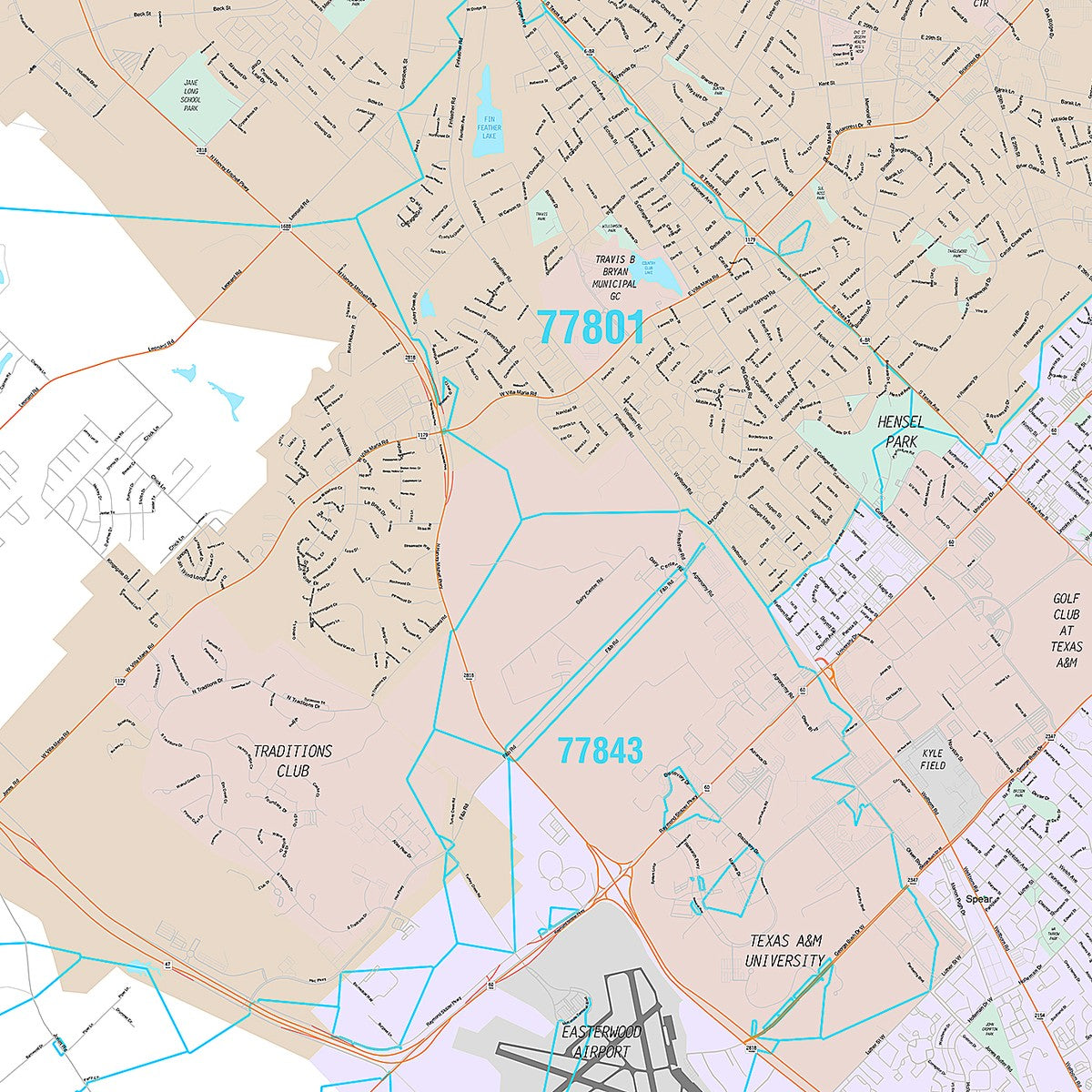 Premium Style Wall Map of Bryan, TX