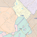 Colorcast Zip Code Style Wall Map of Bryan, TX