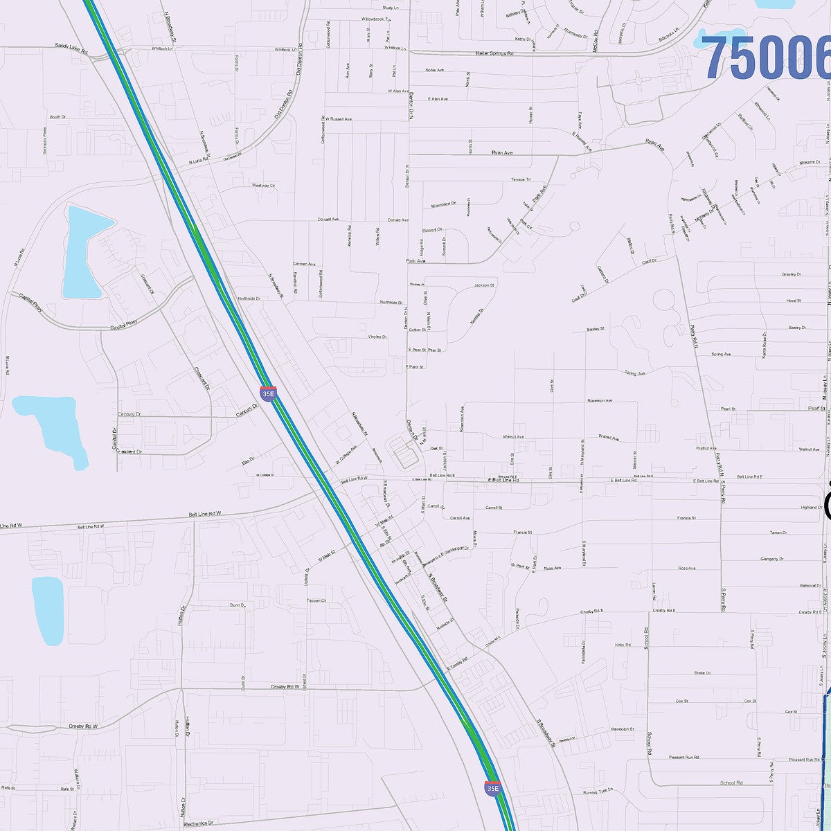 Colorcast Zip Code Style Wall Map of Carrollton, TX