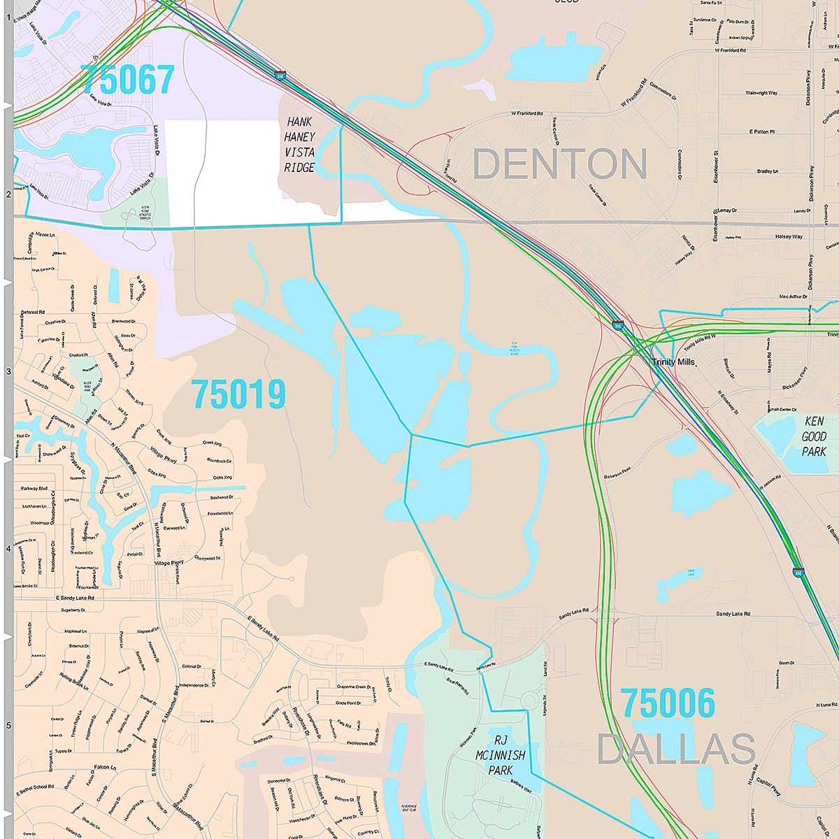 Premium Style Wall Map of Carrollton, TX