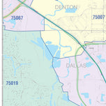 Colorcast Zip Code Style Wall Map of Carrollton, TX