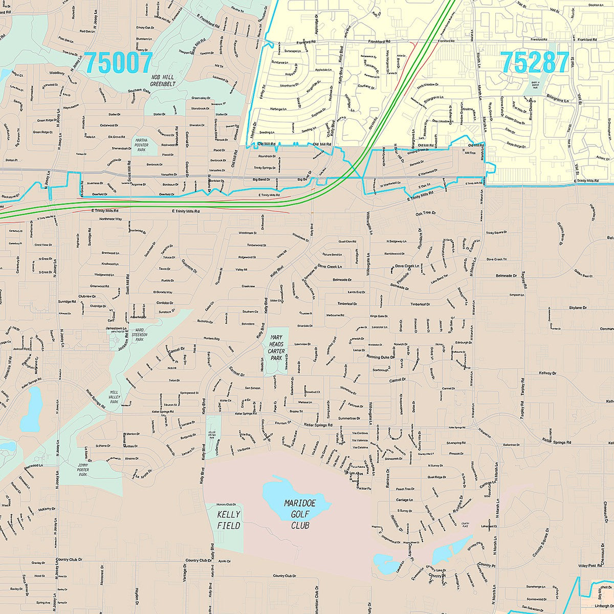 Premium Style Wall Map of Carrollton, TX