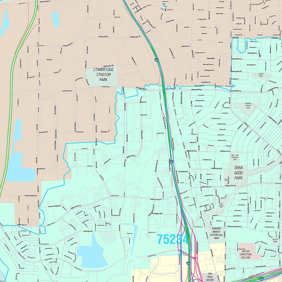 Premium Style Wall Map of Carrollton, TX