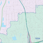 Colorcast Zip Code Style Wall Map of Carrollton, TX