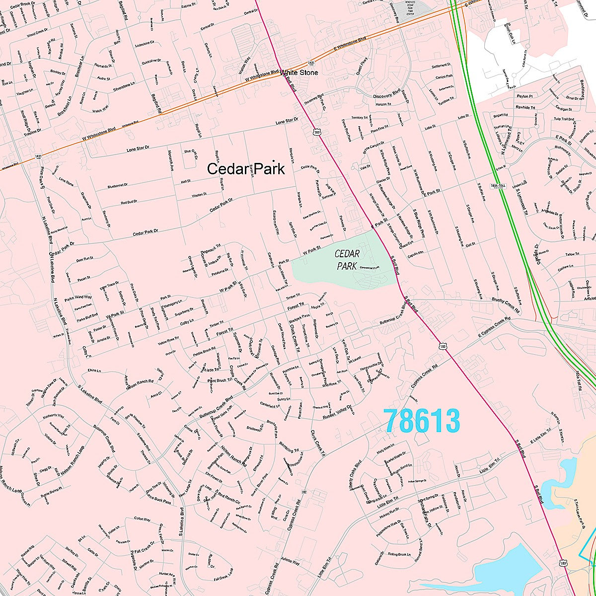 Premium Style Wall Map of Cedar Park, TX