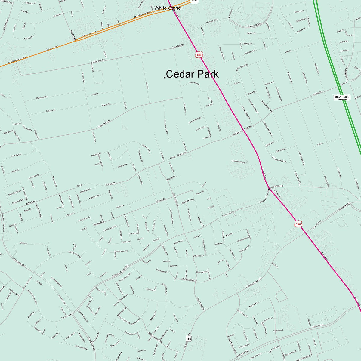 Colorcast Zip Code Style Wall Map of Cedar Park, TX