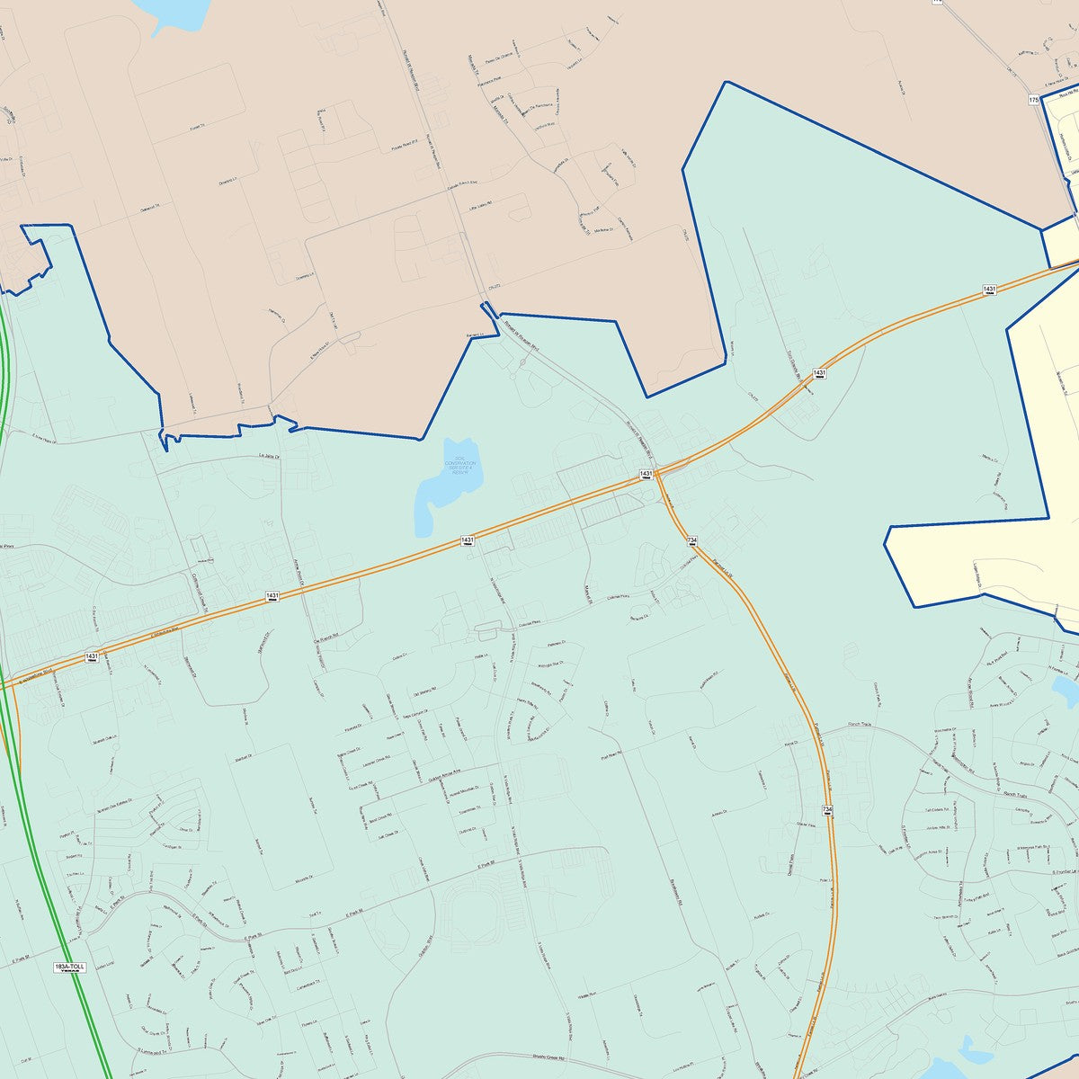 Colorcast Zip Code Style Wall Map of Cedar Park, TX