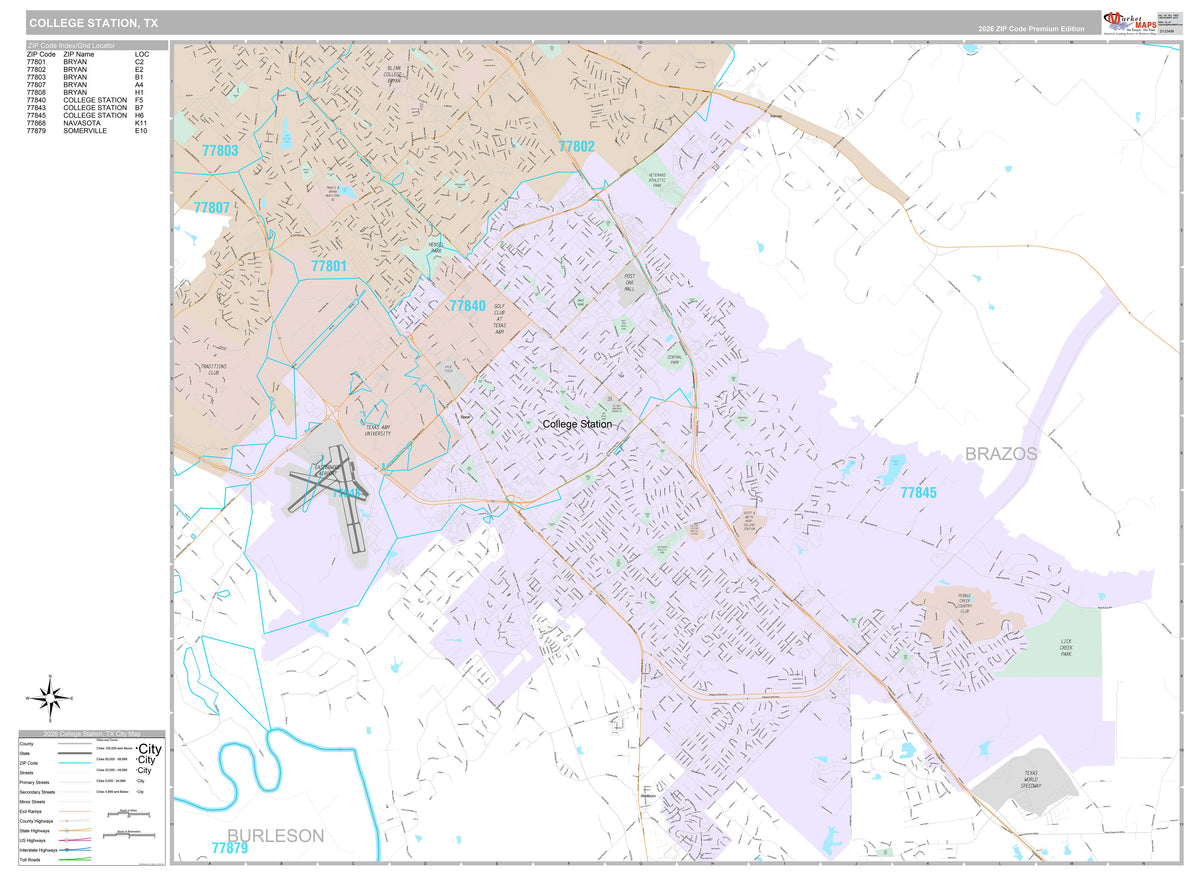 Premium Style Wall Map of College Station, TX