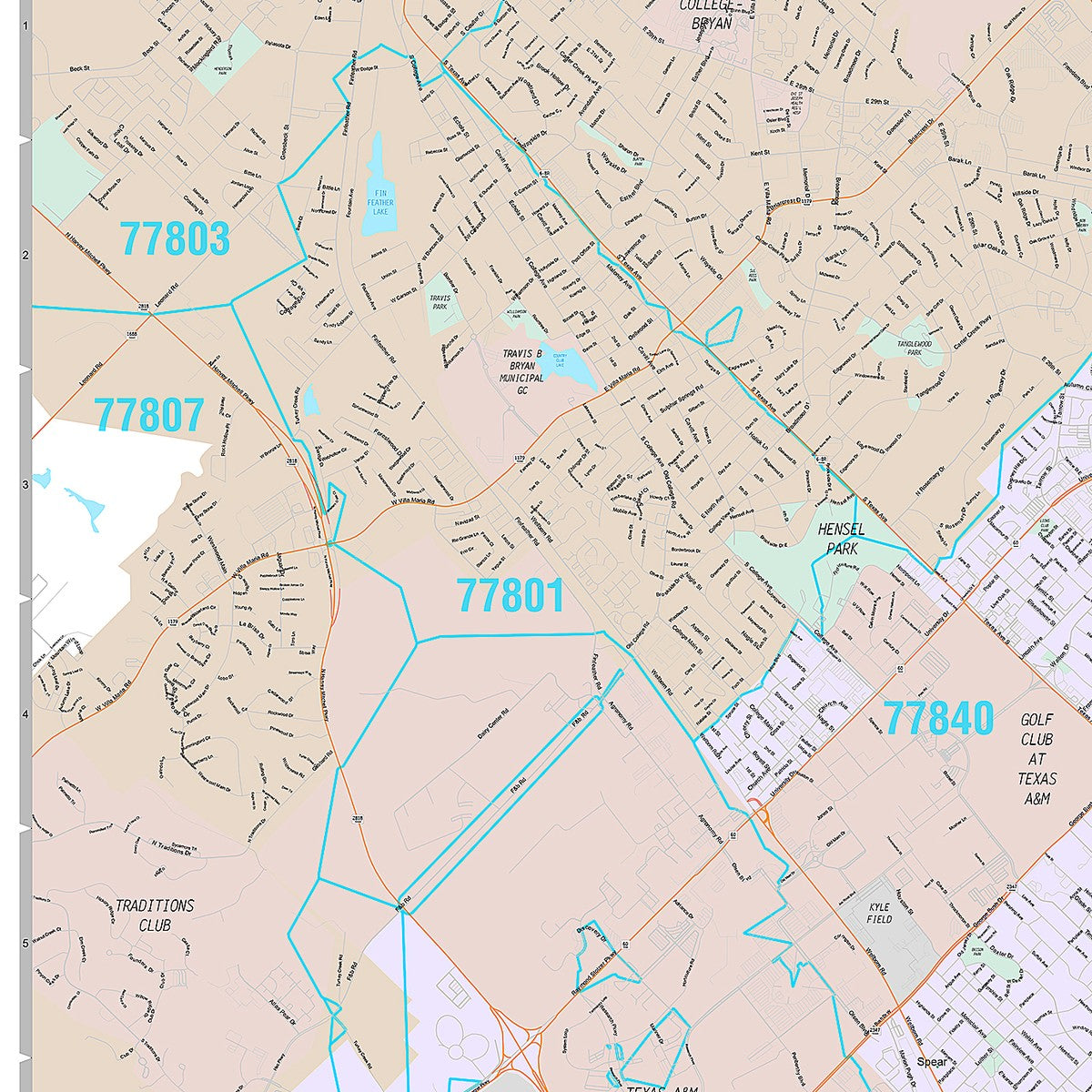 Premium Style Wall Map of College Station, TX