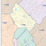 Colorcast Zip Code Style Wall Map of College Station, TX