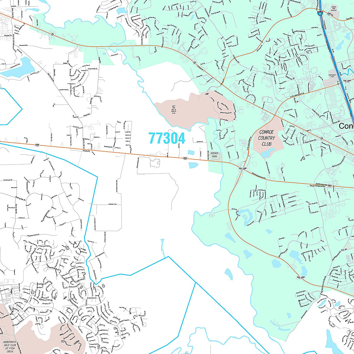 Premium Style Wall Map of Conroe, TX