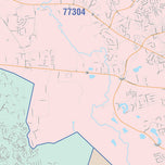 Colorcast Zip Code Style Wall Map of Conroe, TX