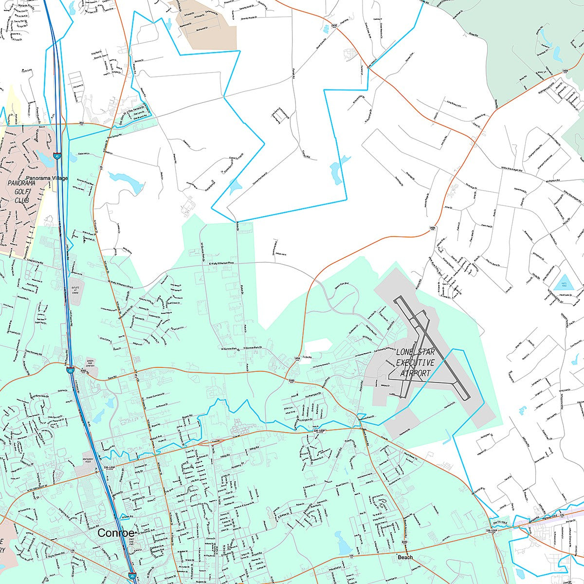Premium Style Wall Map of Conroe, TX