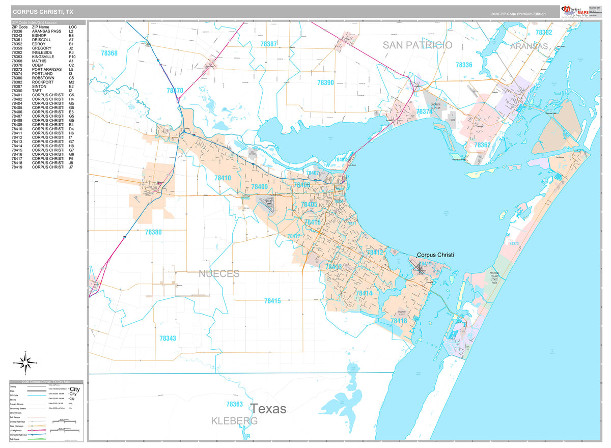 Premium Style Wall Map of Corpus Christi by Market Maps