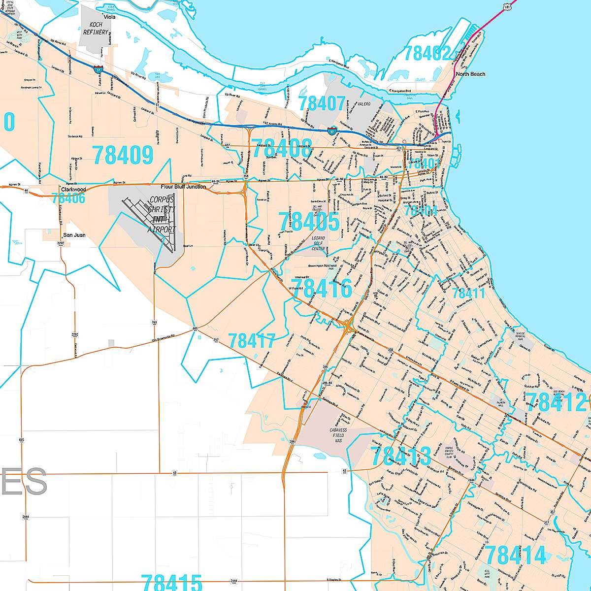 Premium Style Wall Map of Corpus Christi by Market Maps