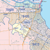 Colorcast Zip Code Style Wall Map of Corpus Christi, TX