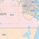 Colorcast Zip Code Style Wall Map of Corpus Christi, TX