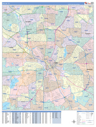 Colorcast Zip Code Style Wall Map of Dallas, TX