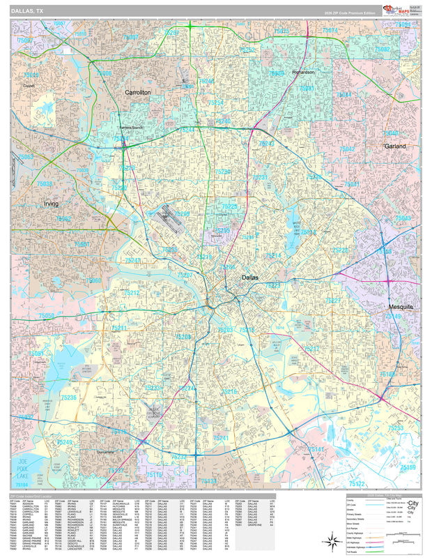 Premium Style Wall Map of Dallas, TX – Texas Map Store