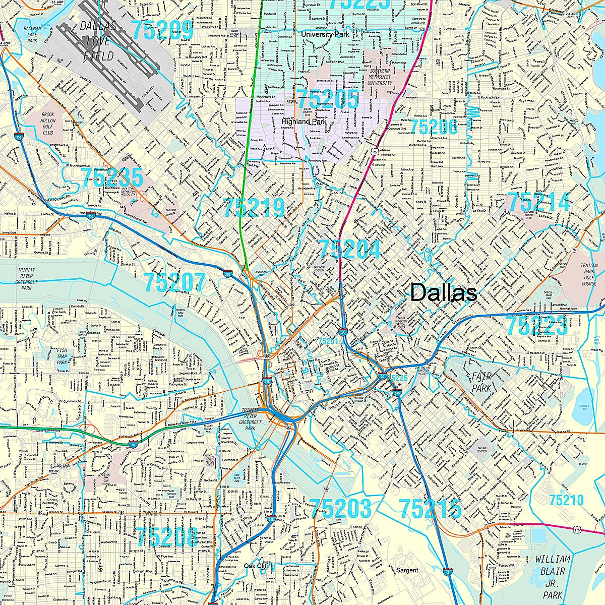 Premium Style Wall Map of Dallas, TX