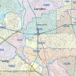 Colorcast Zip Code Style Wall Map of Dallas, TX